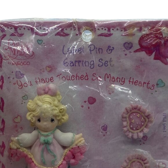 Vtg Precious Moments Brooch Pin Earring Set You Have Touched So Many Hearts NOS - Picture 5 of 7